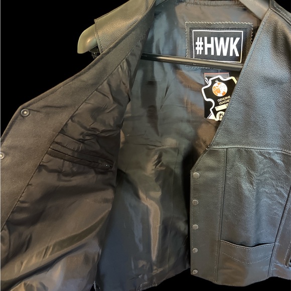 HWK moto riding vest, black, men’s, size 3X. New with tags. Genuine leather. - Picture 5 of 5